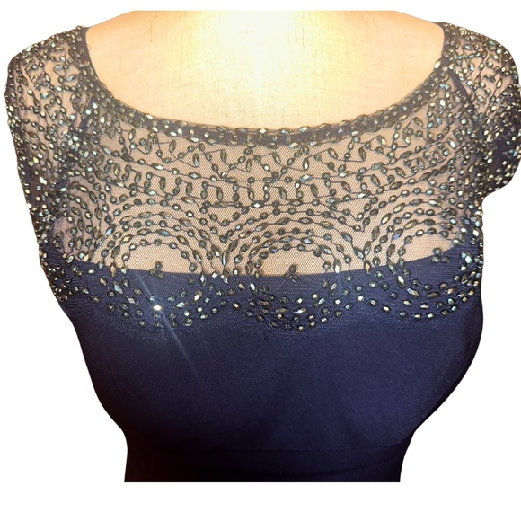 XScape Beaded Knee Length Bodycon Cocktail and Party Dress Sz 4 in Navy - Picture 7 of 12